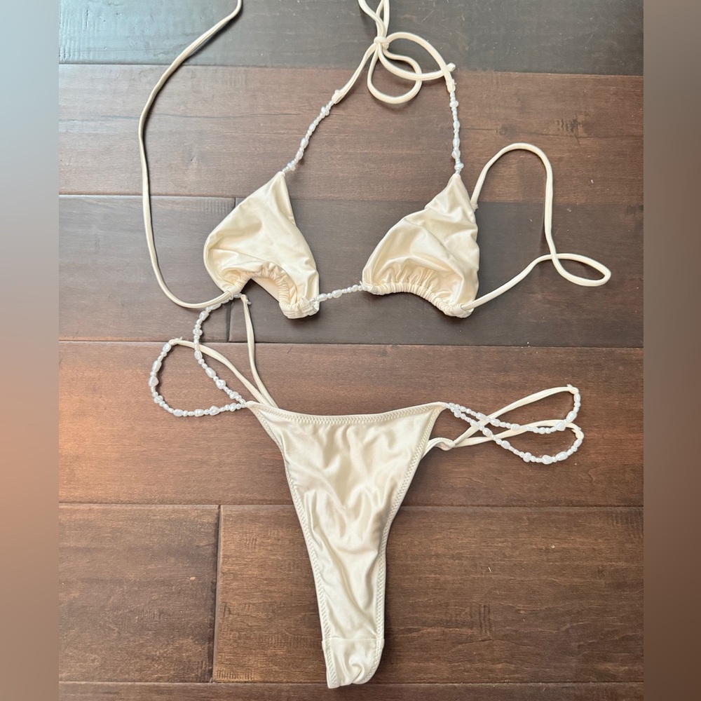Oh Polly Pearl-Detail Triangle Bikini